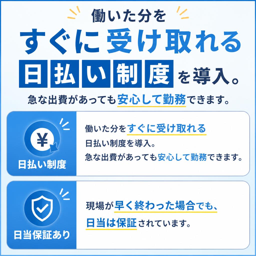 日払い制度で安心の給与体系
